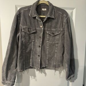 POL Los Angeles Corduroy‎ Jacket Gray Raw Hem Distressed Western Grunge Medium